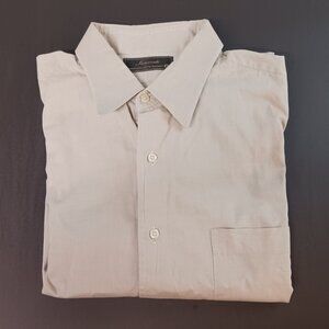 Men's Dress Shirt Innocenti 17-35  Cotton Tom James Lght Brown VTG 2001 USA Made